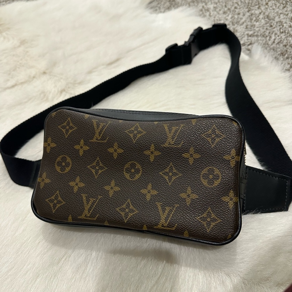 Genuine VINTAGE BOHO. Upcycled Louis Vuitton Brown and Black Monogram Belt Bag.